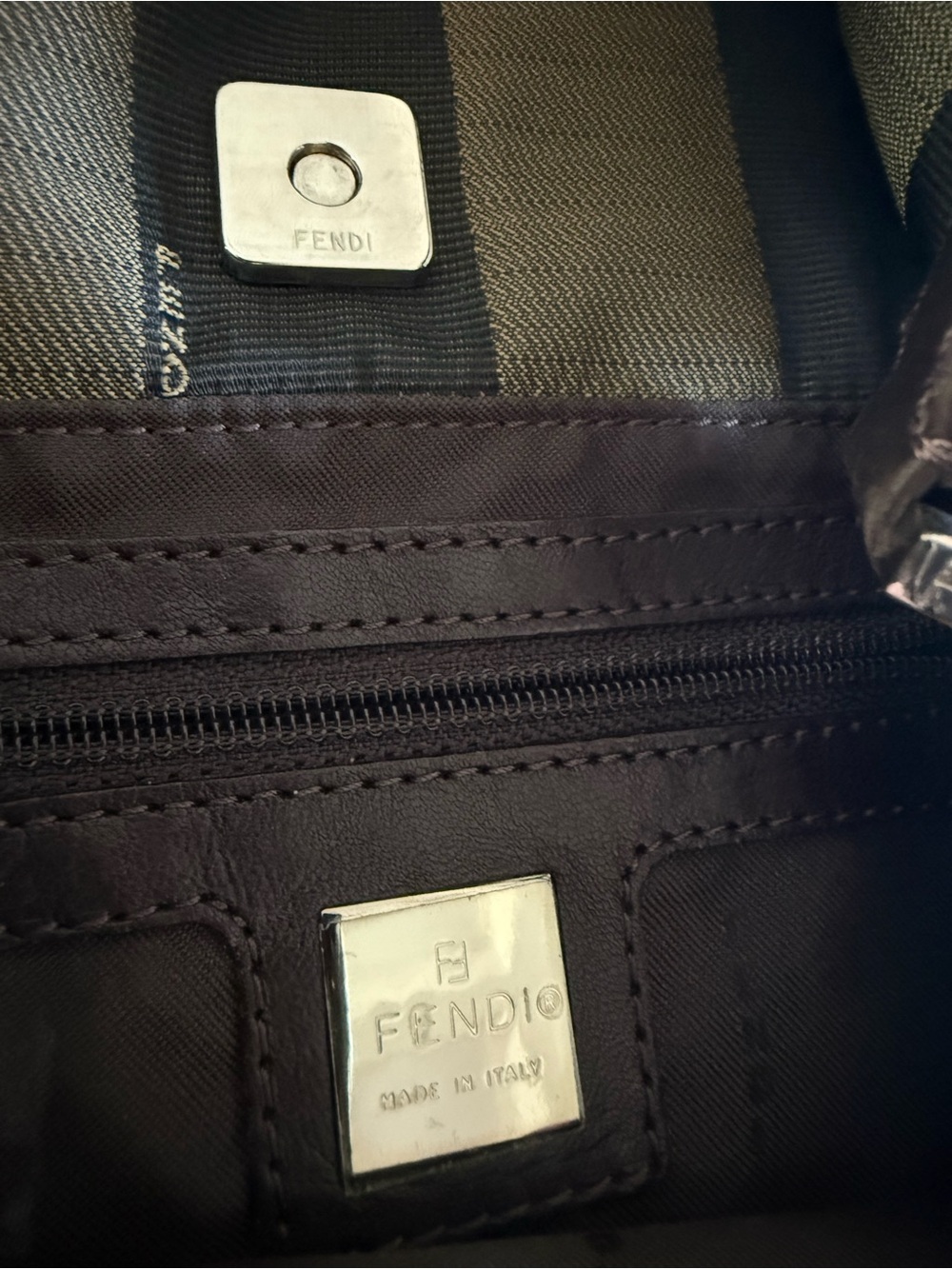 Vintage Fendi Striped Canvas and Leather Shoulder Bag - Picture 6 of 9